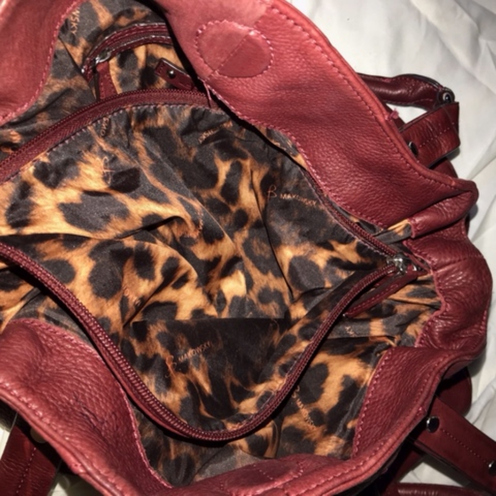 B. Makowsky Dark Red Leather Handbag Purse - Picture 4 of 6